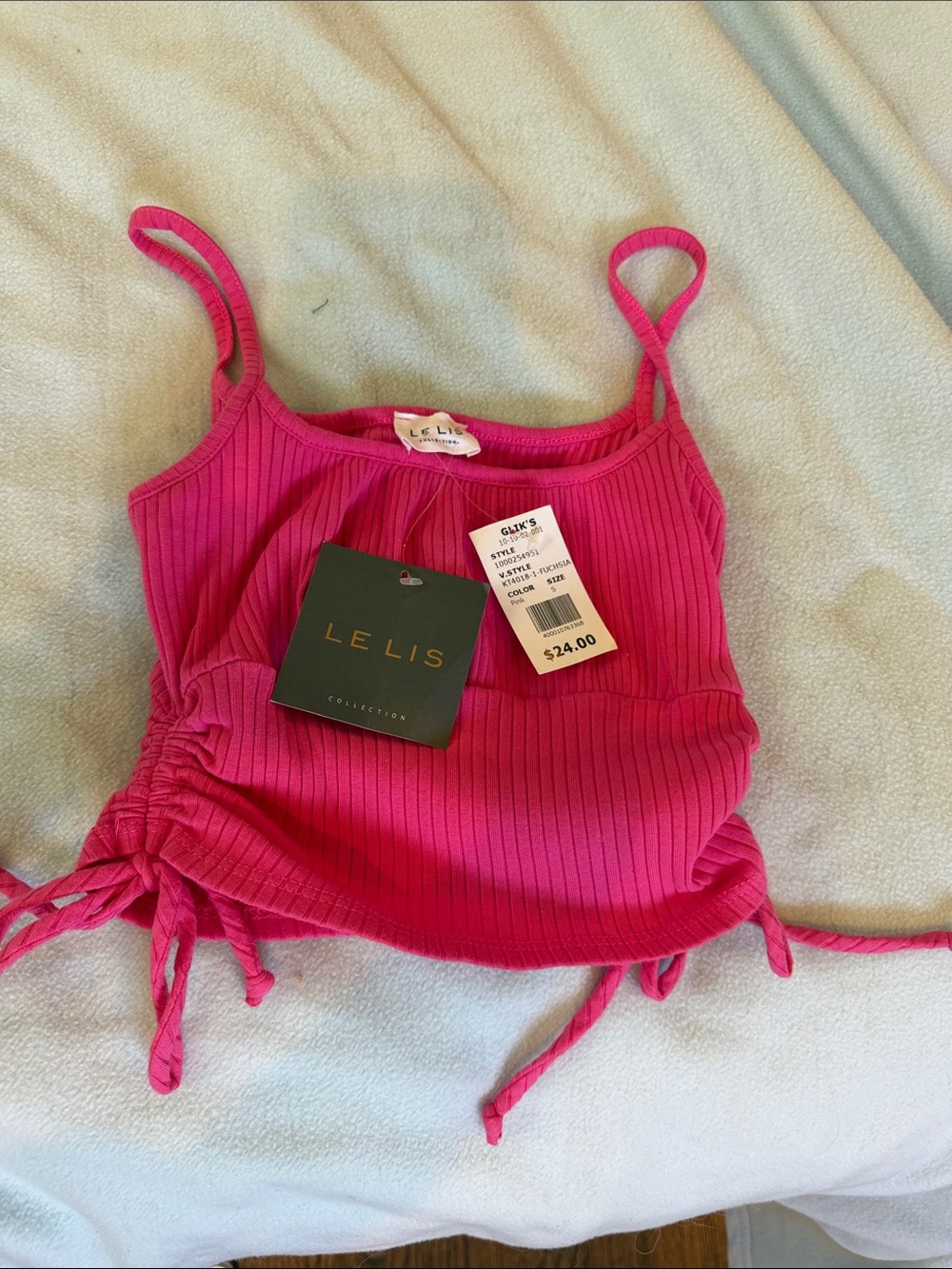 Le Lis Bright Pink Ribbed Drawstring Cami